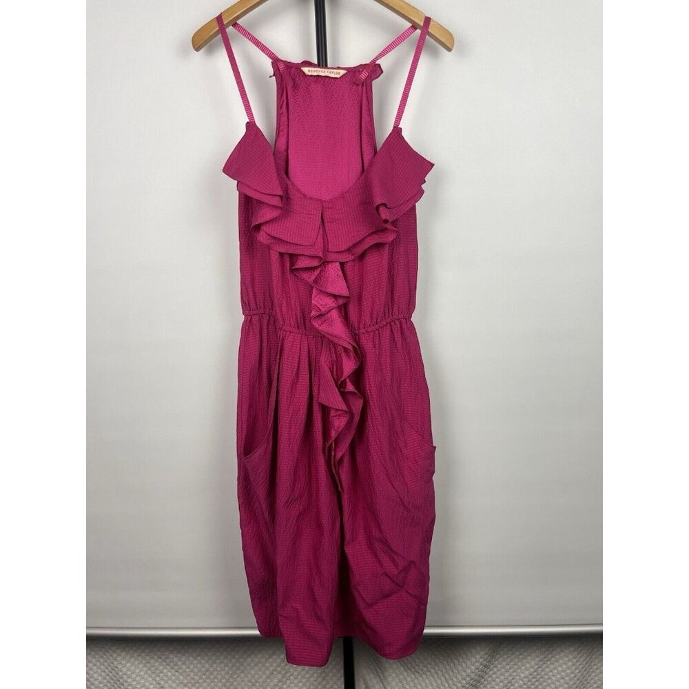 Rebecca Taylor Silk Pink Mini Dress‎ Ruffle Front Pockets Elastic Waist Size S
